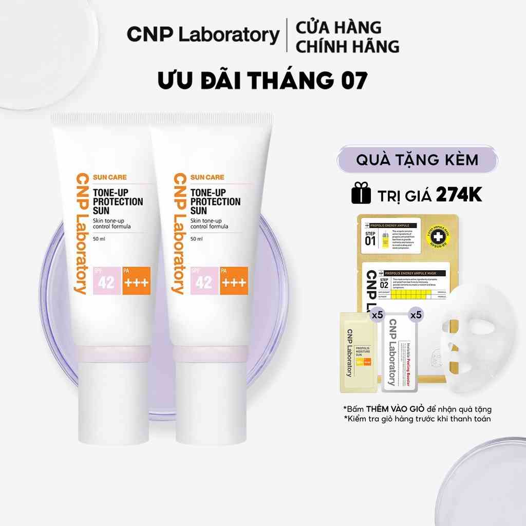 [Mã COSCNBE6 giảm 10% đơn 500K] Combo 2 kem chống nắng nâng tone kiềm dầu CNP Laboratory SPF42/PA+++ 50ml/chai