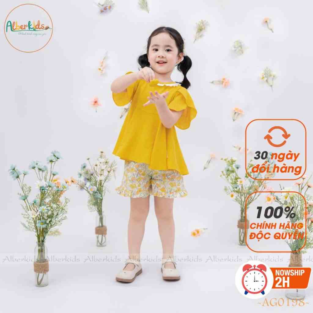 Sét đồ bé gái Alberkids áo tay bồng quần hoa công chúa cho bé gái 5,6,7,8,9,10,11,12 tuổi AG0198