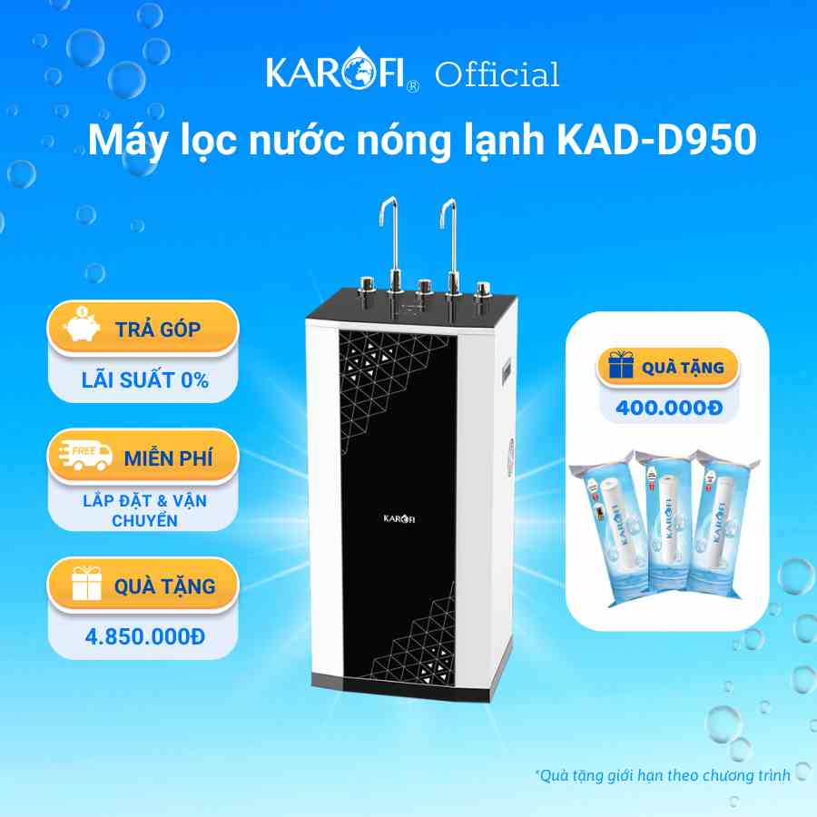 Máy lọc nước nóng lạnh 10 lõi Karofi công nghệ Smax KAD - D950 - Bảo hành 36 tháng