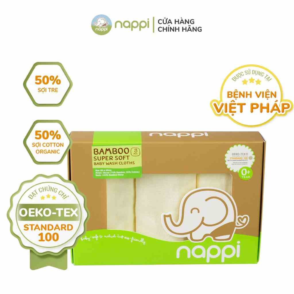 Hộp khăn mặt sợi tre Nappi (3 chiếc/hộp)