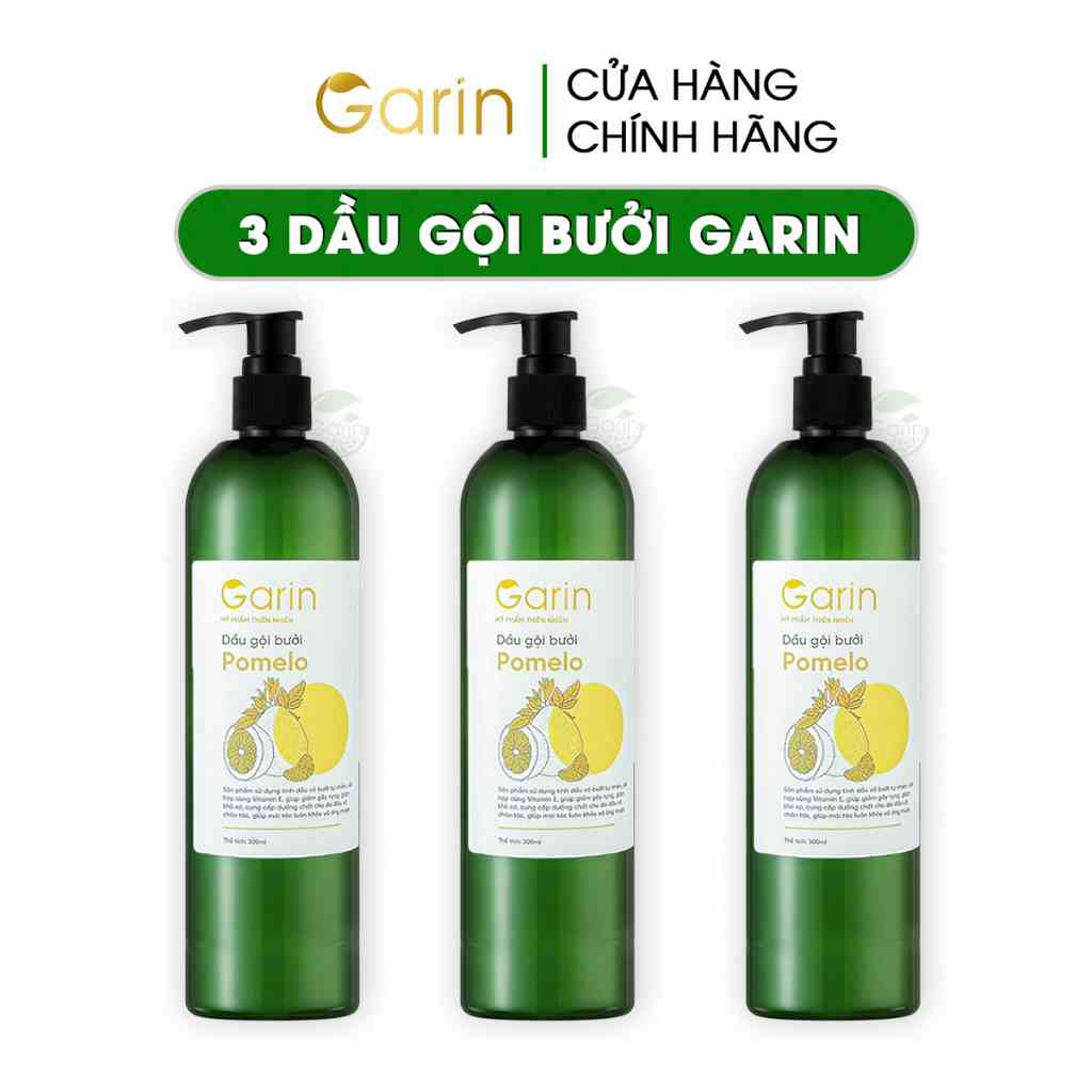 Bộ 3 chai dầu gội bưởi kích mọc tóc pomelo GARIN dưỡng tóc kích mọc tóc nhanh gấp 2 đến 3 lần, làm sạch tóc và da đầu