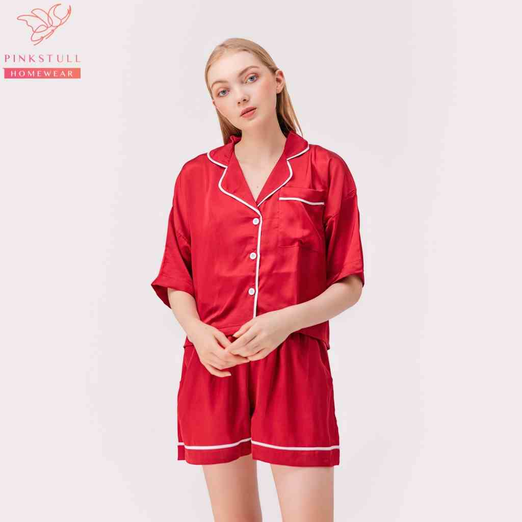 [Mã BMLTA35 giảm đến 35K đơn 99K] Bộ đồ ngủ lụa pijamas Pink Stull tay lửng quần ngắn màu trắng/đen/đỏ đô/xanh cốm