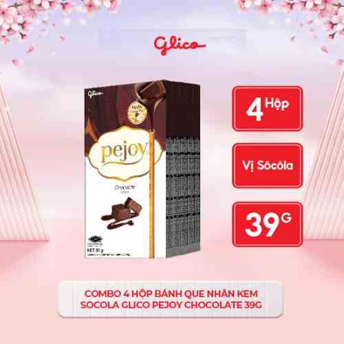 [Mã BMLTB35 giảm đến 35K đơn 99K] Combo 4 hộp Bánh que nhân kem socola GLICO Pejoy Chocolate 39G