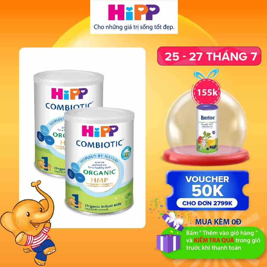 Combo 2 lon Sữa bột công thức HiPP 1 Organic Combiotic 350g (2 lon x 350g)