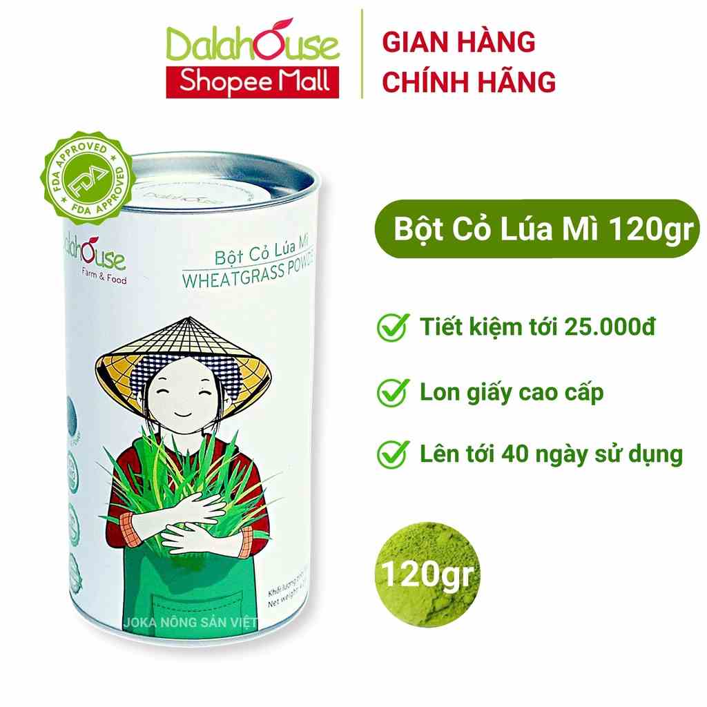 Bột cỏ lúa mì hữu cơ Dalahouse 120gr nguyên chất sấy lạnh