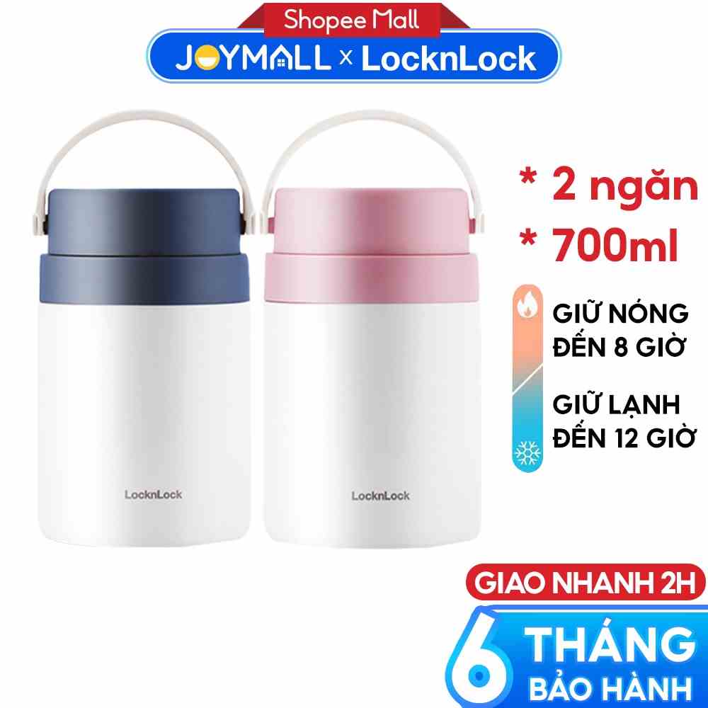 Hộp cơm giữ nhiệt LocknLock LHC8042 700ml - Hàng chính hãng, 2 ngăn kèm muỗng inox, có thể ủ cháo cho bé - JoyMall