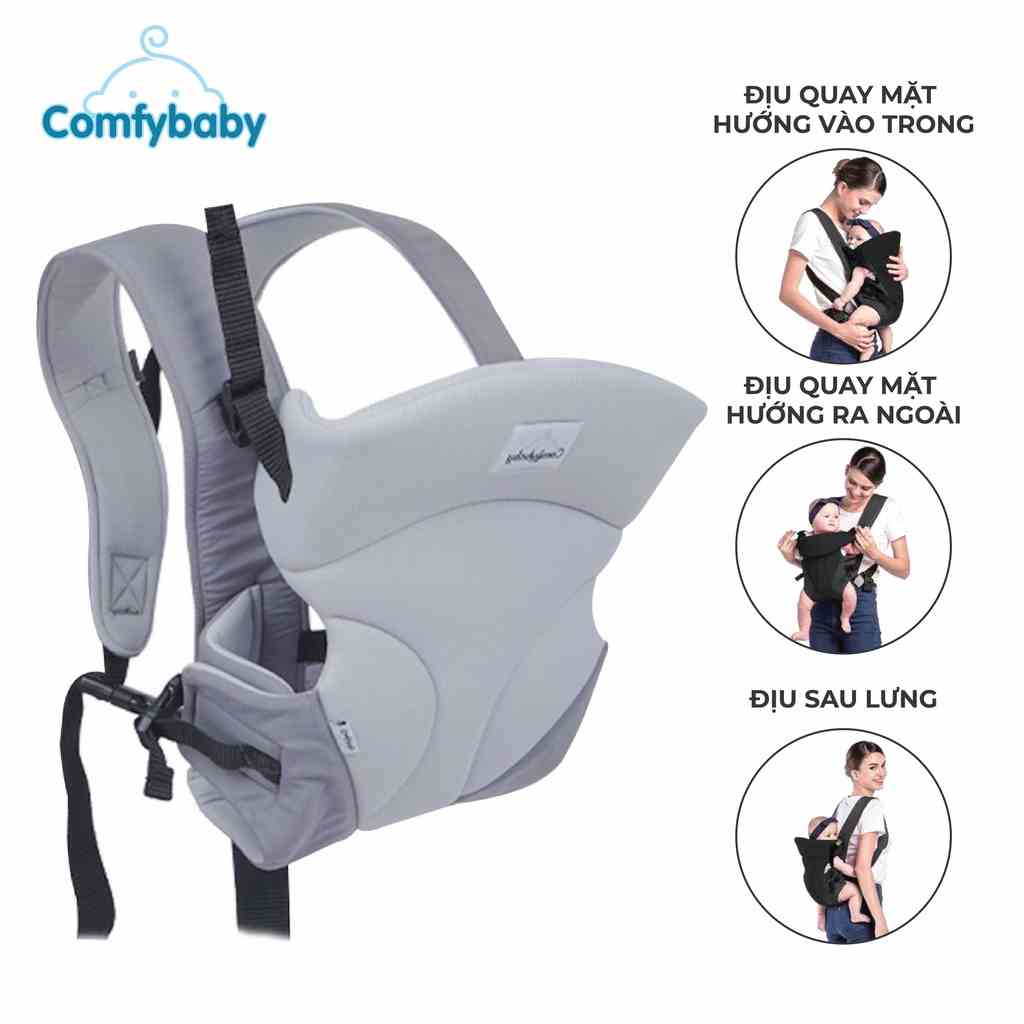 Địu em bé 3 tư thế có đỡ cổ sơ sinh - THOÁNG KHÍ-CHỐNG GÙ cho bé ComfyBaby CF-BK010 siêu gọn nhẹ - bảo hành 12 tháng