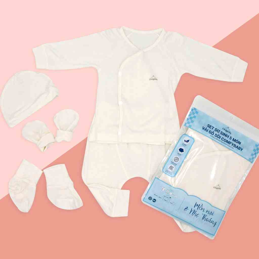 Set quần áo sơ sinh 5 món cho bé ComfyBaby (quần áo, bao chân tay, mũ)-chất Modal làm từ sợi cây sồi siêu mềm