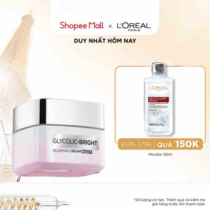 Kem đêm dưỡng sáng mờ thâm nám LOreal Paris Glycolic (AHA) Bright 50ml