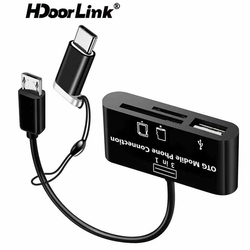 Đầu đọc thẻ nhớ HdoorLink ykk 3 trong 1 cổng micro USB loại C SD TF OTG cho máy tính bảng Samsung Galaxy S4 S2 S3 Note 2