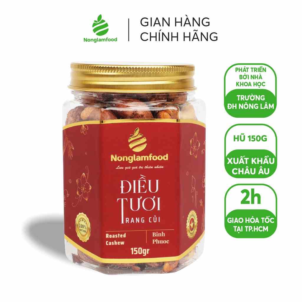 Hạt điều Bình Phước rang củi Nonglamfood hũ 150g | Quà tặng cao cấp cho người thân, bạn bè, đối tác,doanh nghiệp