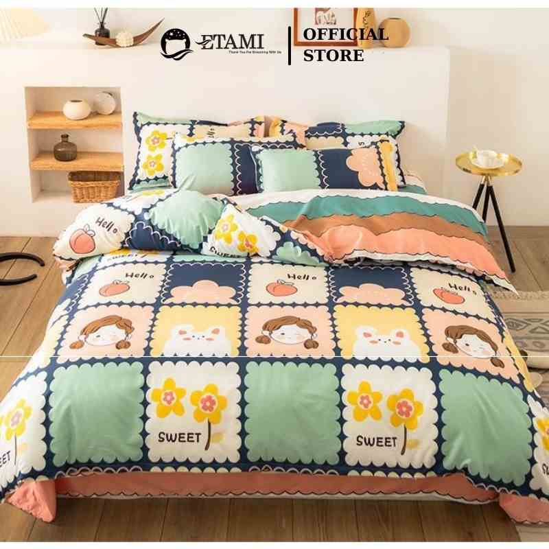 Bộ chăn ga gối  cao cấp ETAMI cotton poly cô gái thỏ cute miễn phí bo chun drap giường , ga trải giường P04