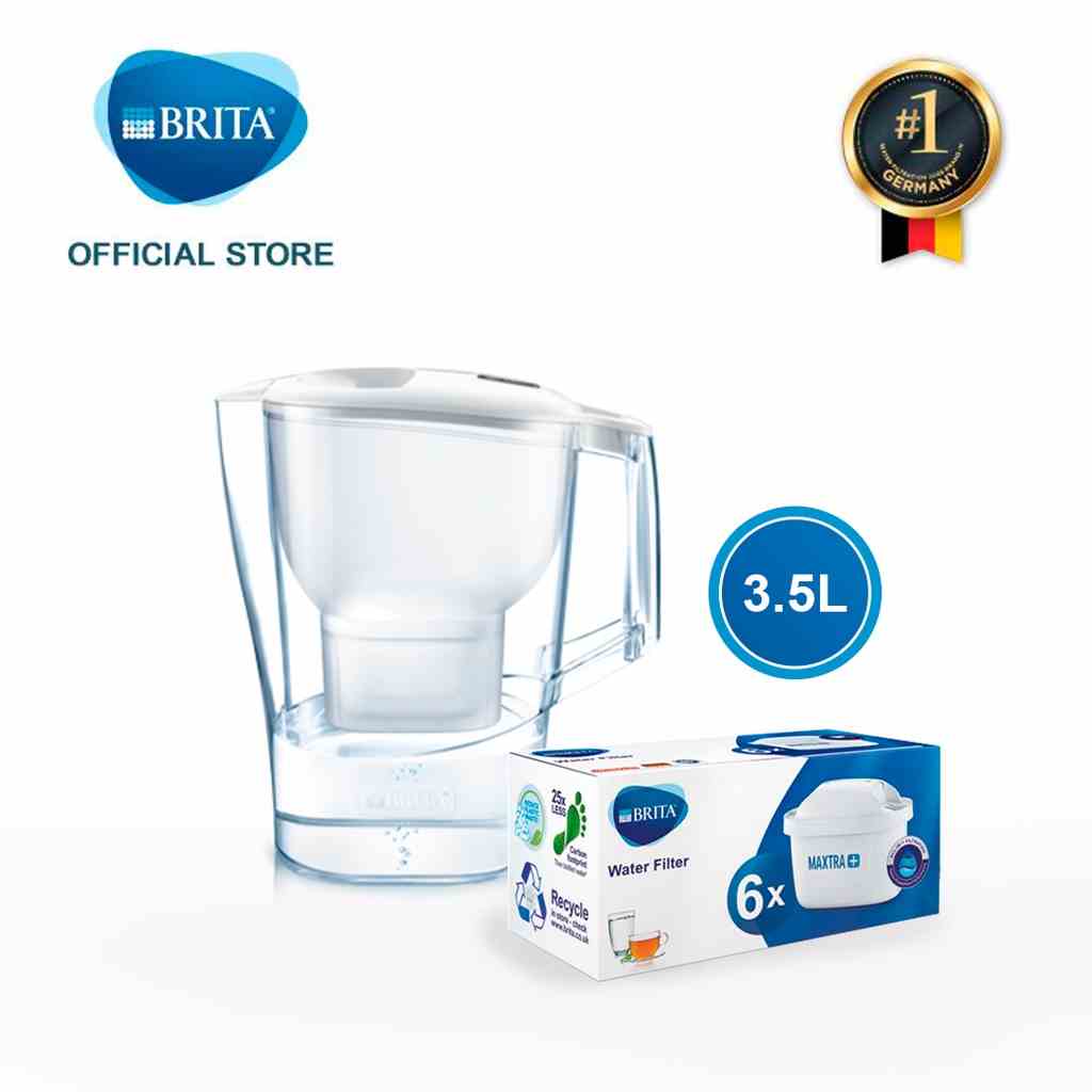 Combo Bình Lọc Nước BRITA Aluna XL White 3.5L kèm Hộp 6 lõi lọc BRITA Maxtra Plus