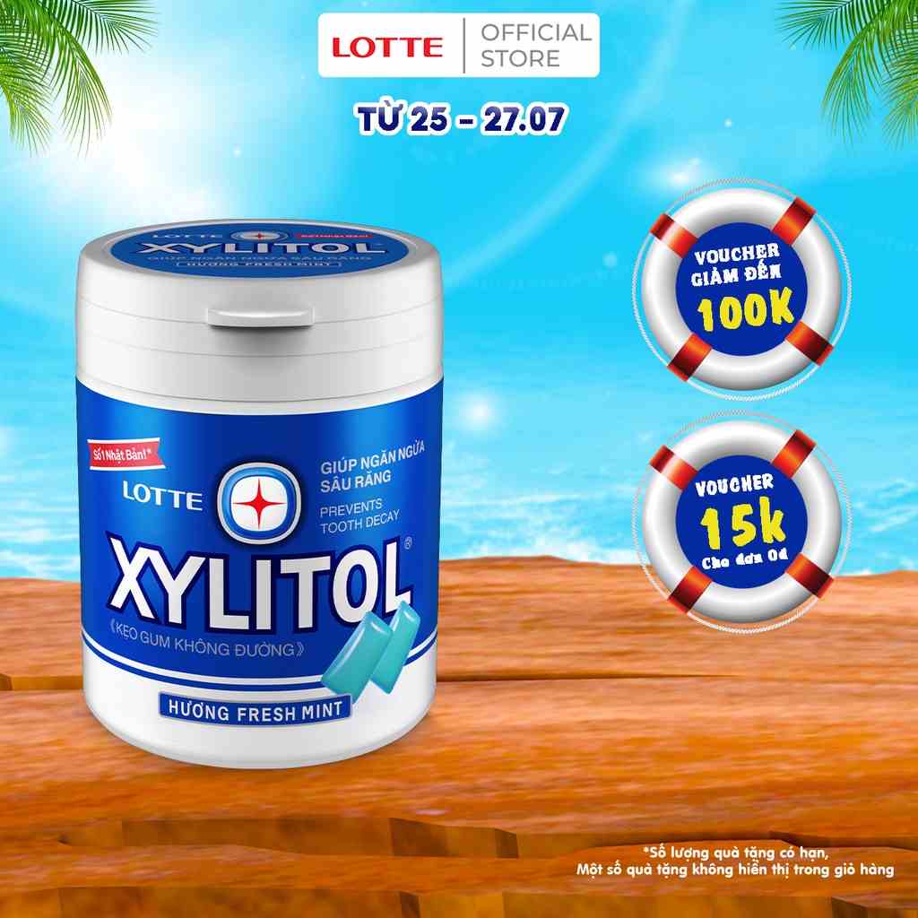 [Mã BMLTB35 giảm đến 35K đơn 99K] Kẹo Gum không đường Lotte Xylitol - Hương Fresh Mint 130,5 g