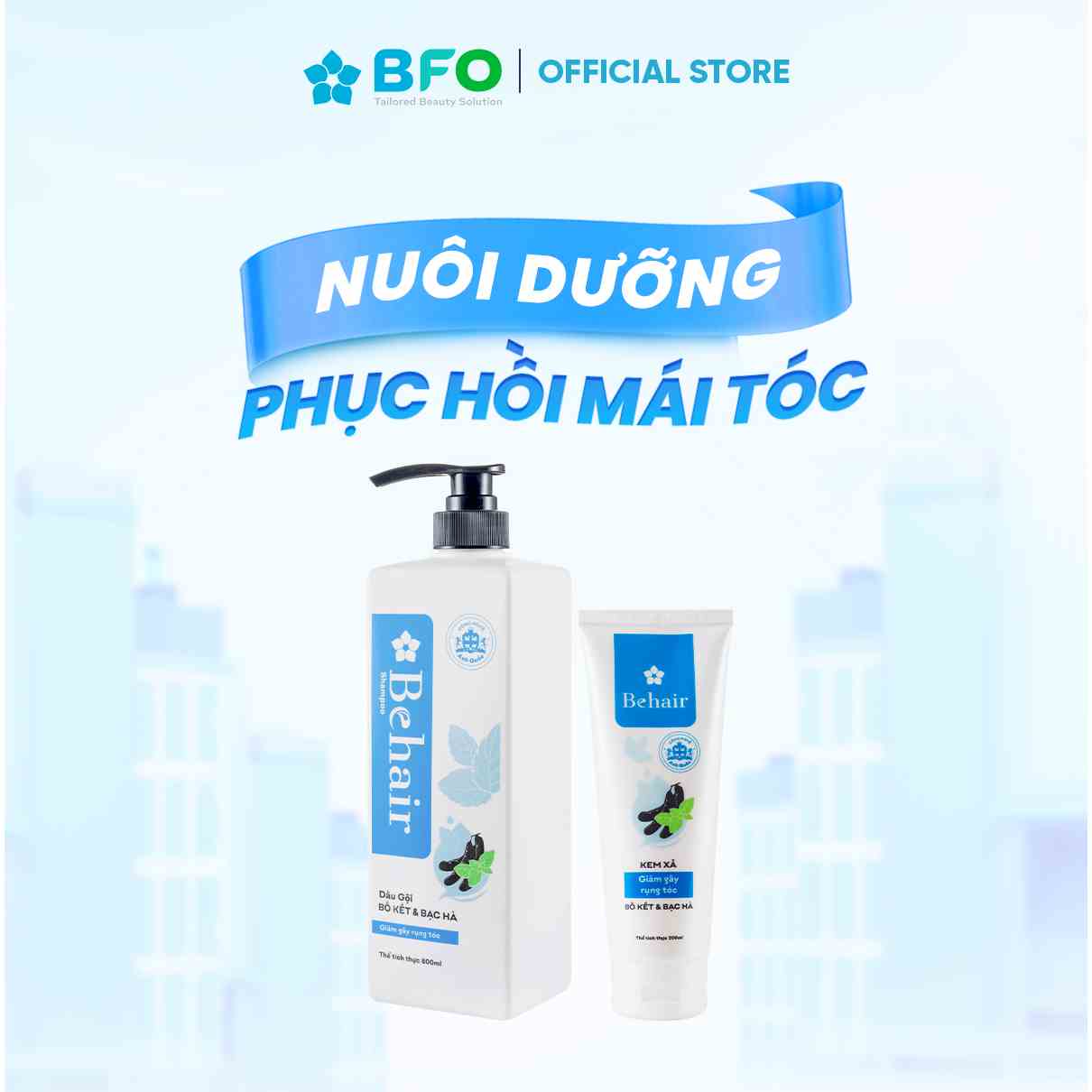 Dầu Gội Xả BFO Bồ Kết Và Bạc Hà Tinh Chất Từ Thiên Nhiên Phục Hồi Tóc Khô Xơ Dung Tích 800ml/ Dầu Xả 200ml