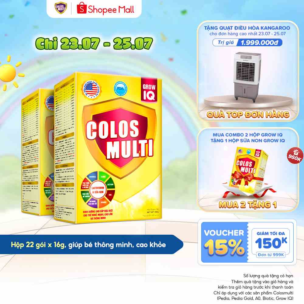 [COLOS03  -10% đơn 600K]C ombo 2 hộp Sữa non Colosmulti IQ hộp 22 gói x 16g phát triển chiều cao, trí thông minh