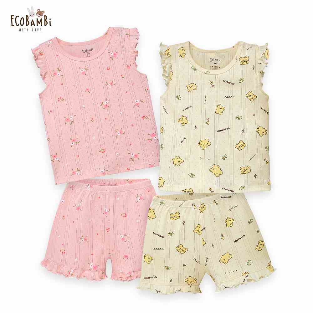 [Mã BMLTB35 giảm đến 35K đơn 99K] Bộ cotton thun Hàn bé gái Tay Cánh Tiên Ecobambi