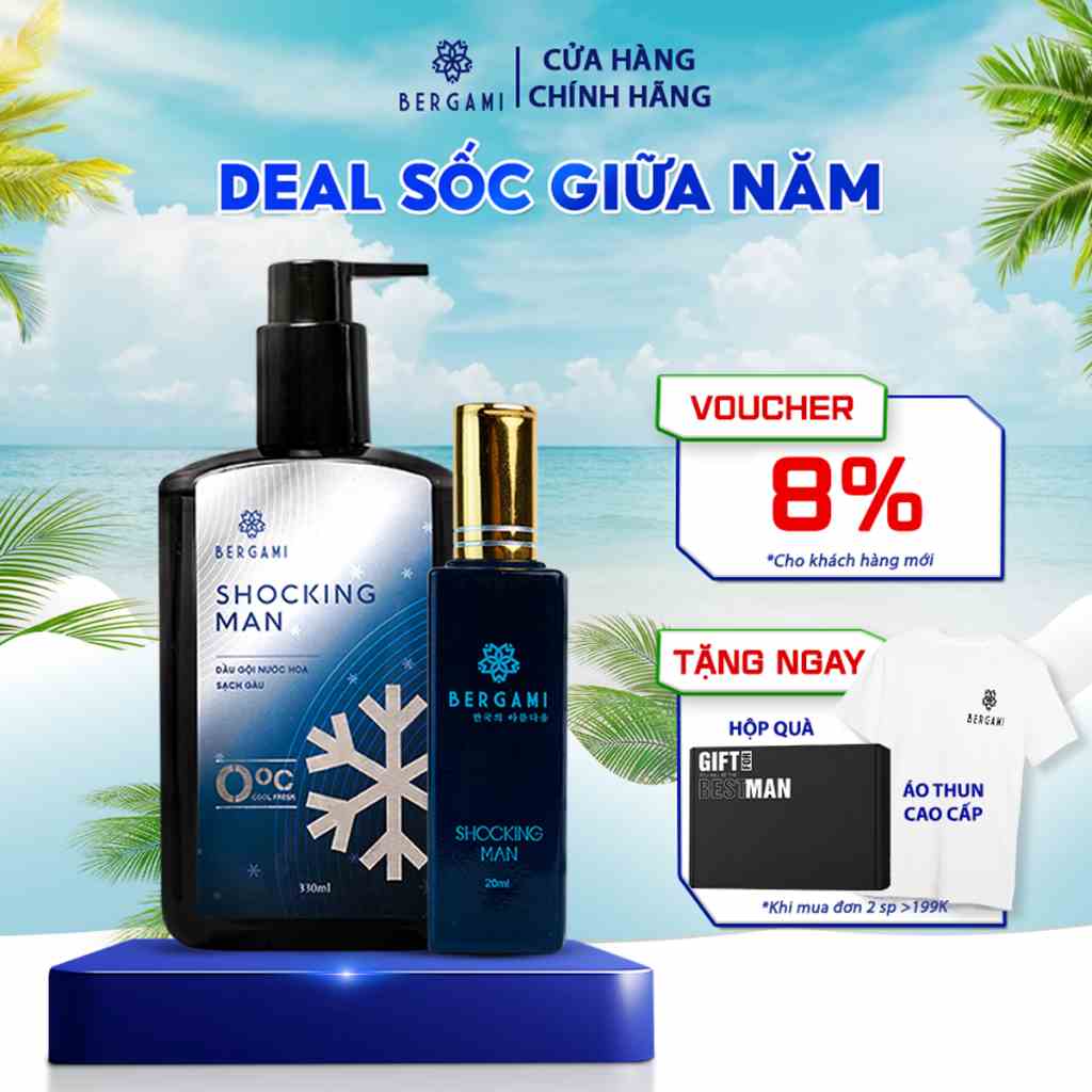 Bộ Quà Tặng Nam Dầu gội Nam Bergami hương nước hoa cao cấp 330ml & Nước hoa nam Bergami chính hãng mê hoặc XẠ HƯƠNG 35ml