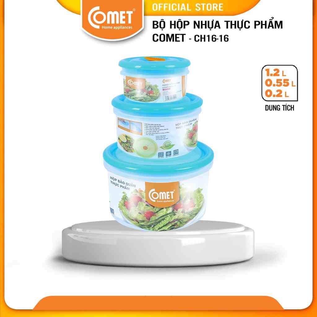 [LIFEMC11M2ADP -12% đơn 250K] Bộ hộp nhựa đựng thực phẩm COMET 3 hộp tròn CH16-16