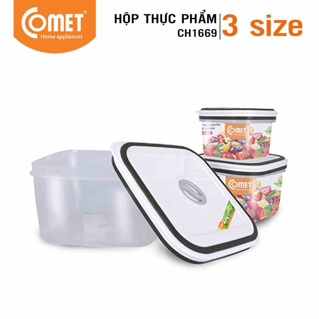 [LIFEMC11M2ADP -12% đơn 250K] Bộ hộp nhựa đựng thực phẩm COMET Bộ 3 hộp vuông CH16-69