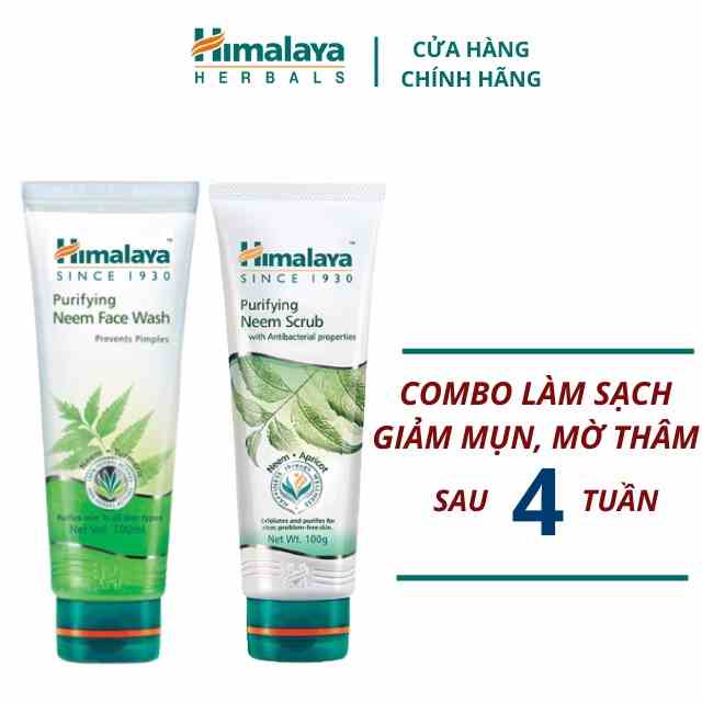 Combo làm sạch da, giảm mụn mờ thâm Himalaya Neem Face Wash 100ml + Neem Scrub 100ml