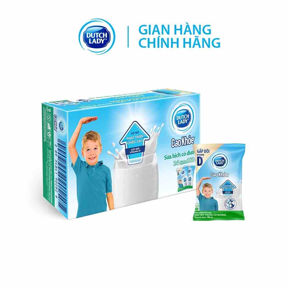 Thùng 24 bịch sữa Uống Dutch Lady Cô Gái Hà Lan Có Đường Cao Khỏe (24X180ml)