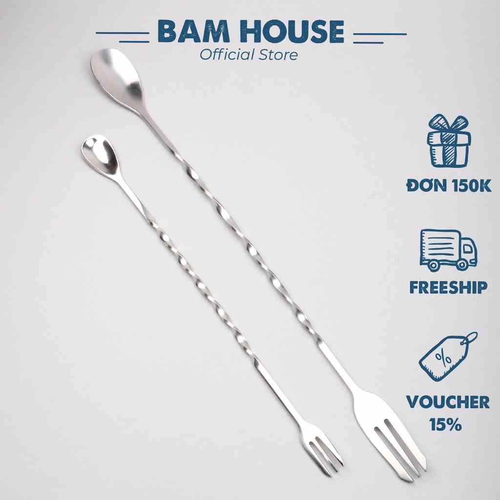 Muỗng khuấy inox pha chế quầy bar Bam House 2 đầu cao cấp MKQB01– Barspoon