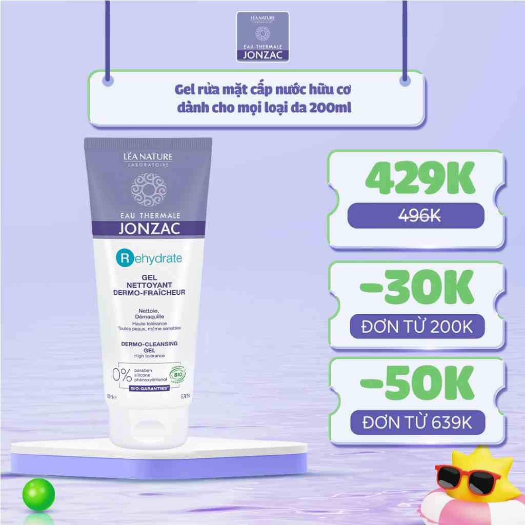 Sữa Rửa Mặt Hữu Cơ Cấp Nước Dạng Gel Eau Thermale Jonzac Rehydrate Dermo Cleansing Gel 200ml (Date 06-2024)