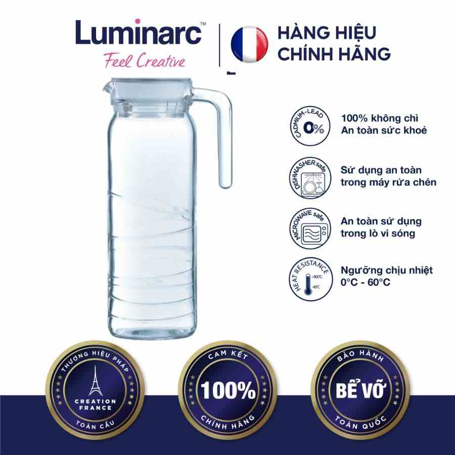 [Mã BMLTA35 giảm đến 35K đơn 99K] Bình Thuỷ Tinh Luminarc Dona Embossment Circle 1L - LUDOQ0434