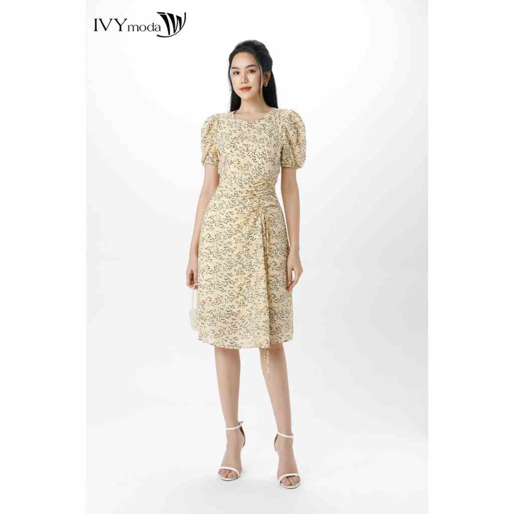 Đầm lụa phối dây rút eo IVY moda MS 48M6453