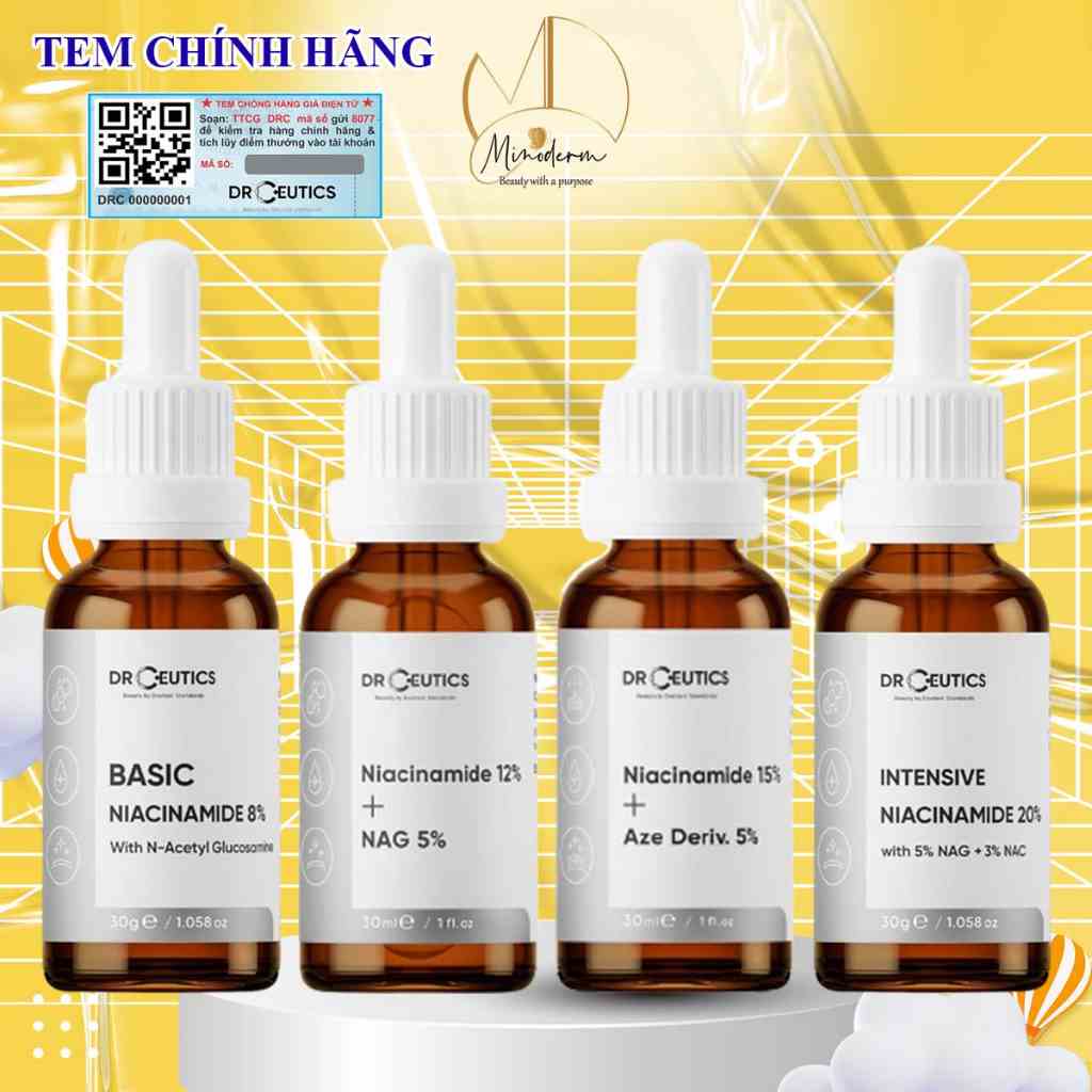 Serum DrCeutics B3 Niacinamide giảm thâm, sáng da, hỗ trợ kiềm dầu 30ml, 100ml