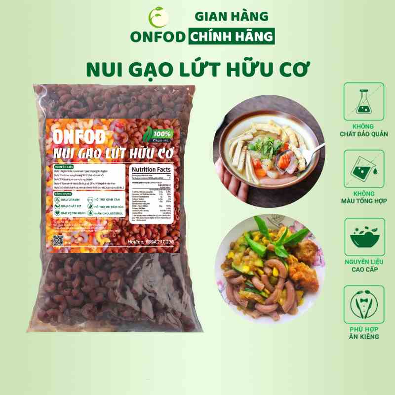 Nui gạo lứt hữu cơ ONFOD thực phẩm ăn kiêng giảm cân thực dưỡng eat clean cho người tiểu đường, gym, mẹ bầu, yoga 500g