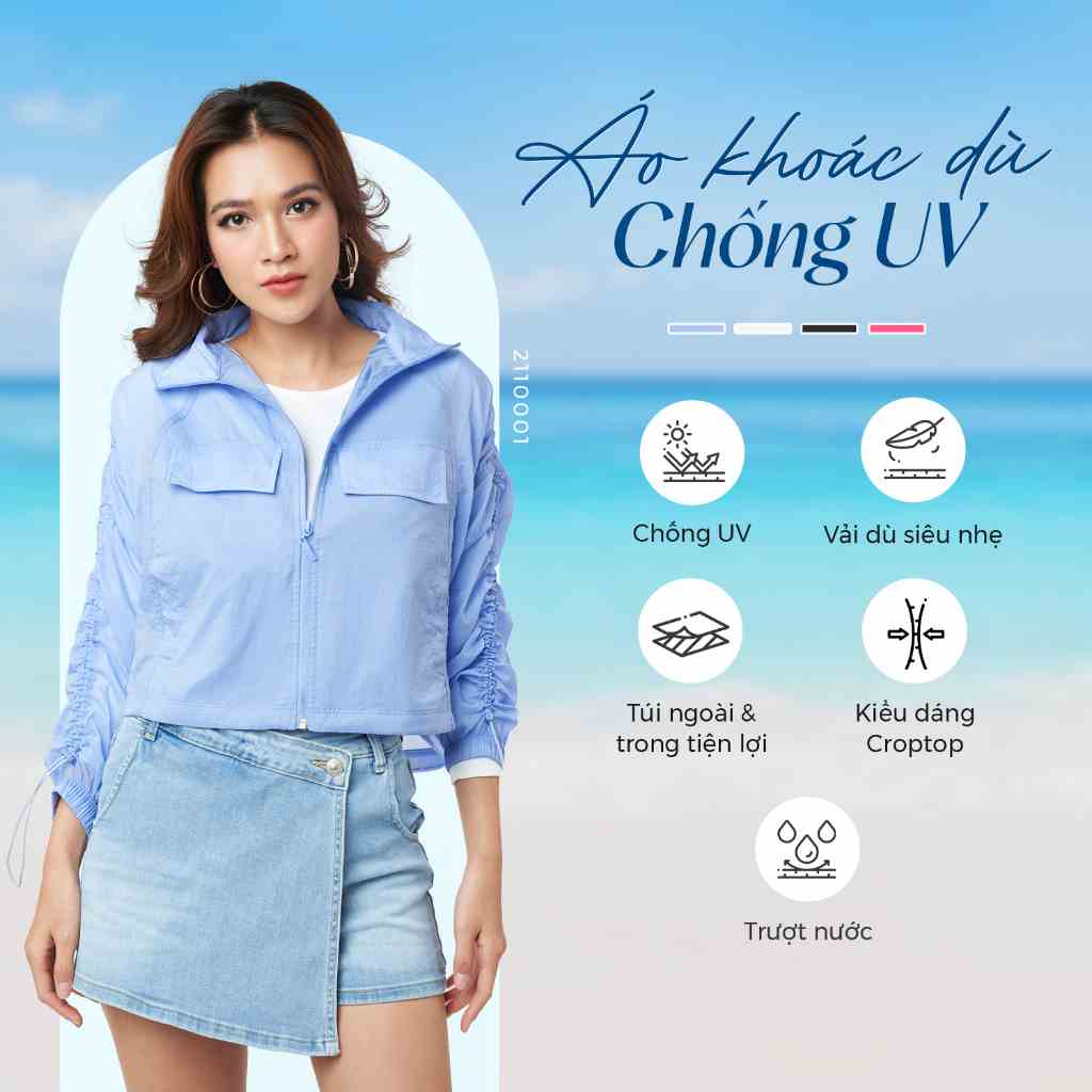 [Mã BMLT30 giảm đến 30K đơn 299K] NINOMAXX Áo khoác nữ Croptop Chống UV siêu nhẹ chất vải trượt nước 100% Nylon 2110001