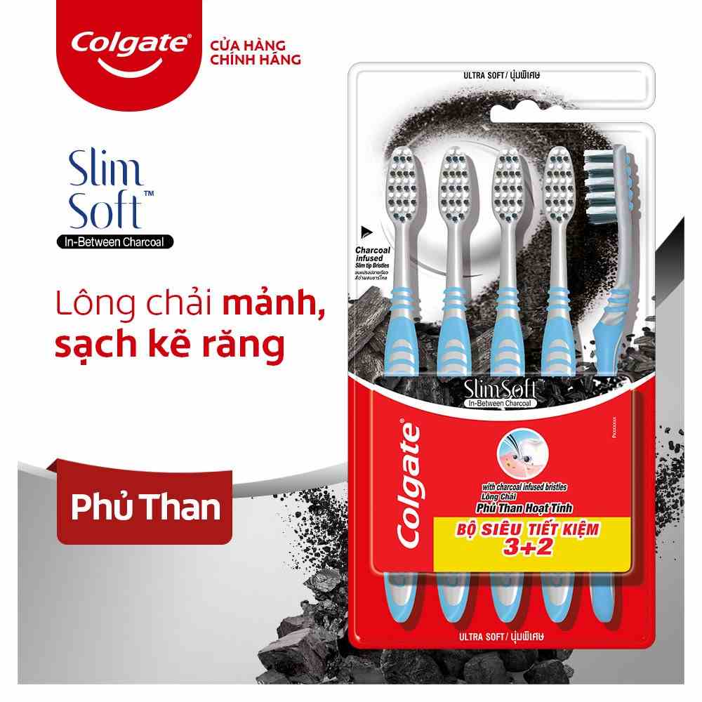 Bộ 5 Bàn chải Colgate Slimsoft Between Charcoal lông chải mềm mảnh