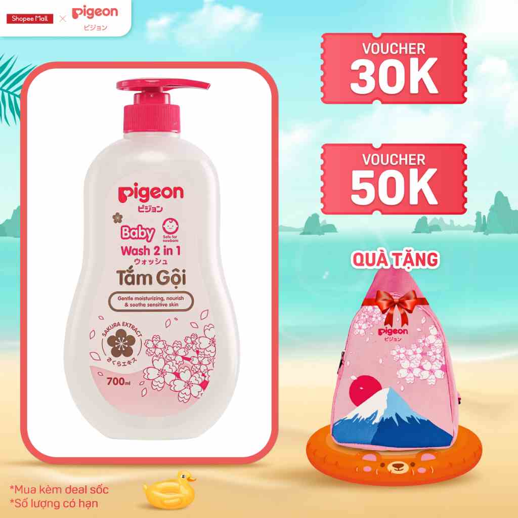 [Tặng Túi Đeo Chéo] Tắm Gội Dịu Nhẹ 2in1 Sakura Pigeon 700ml (MẪU MỚI)