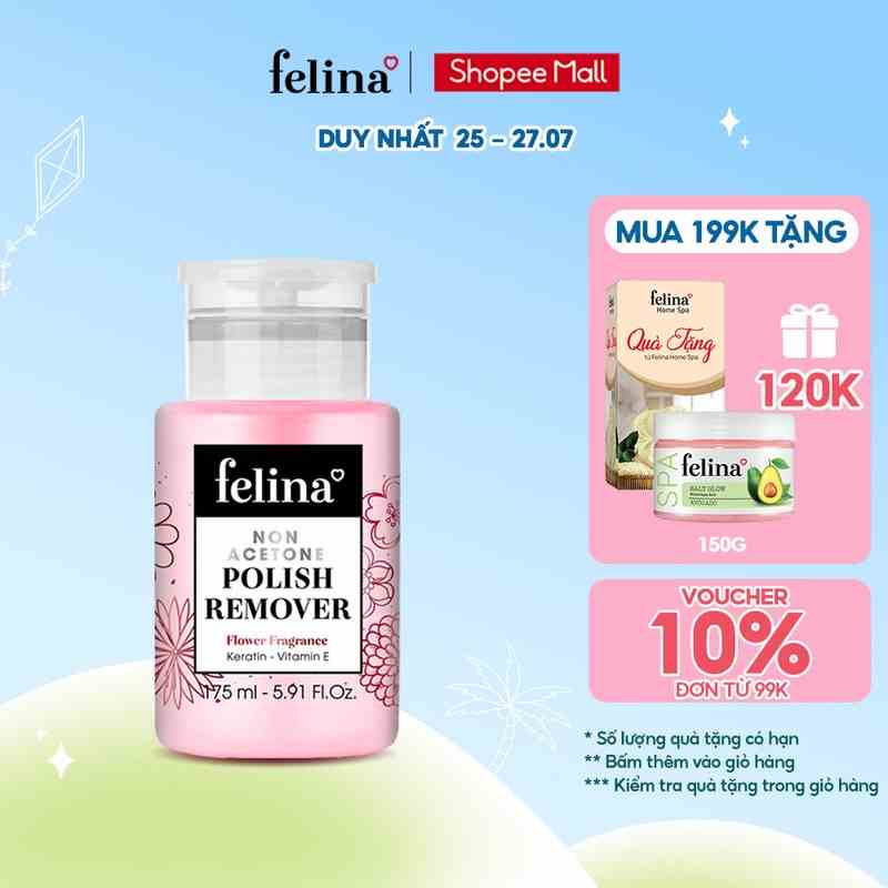 Nước rửa móng tay cao cấp Felina Nail 175ml, rửa móng nhanh, hương thơm dễ chịu