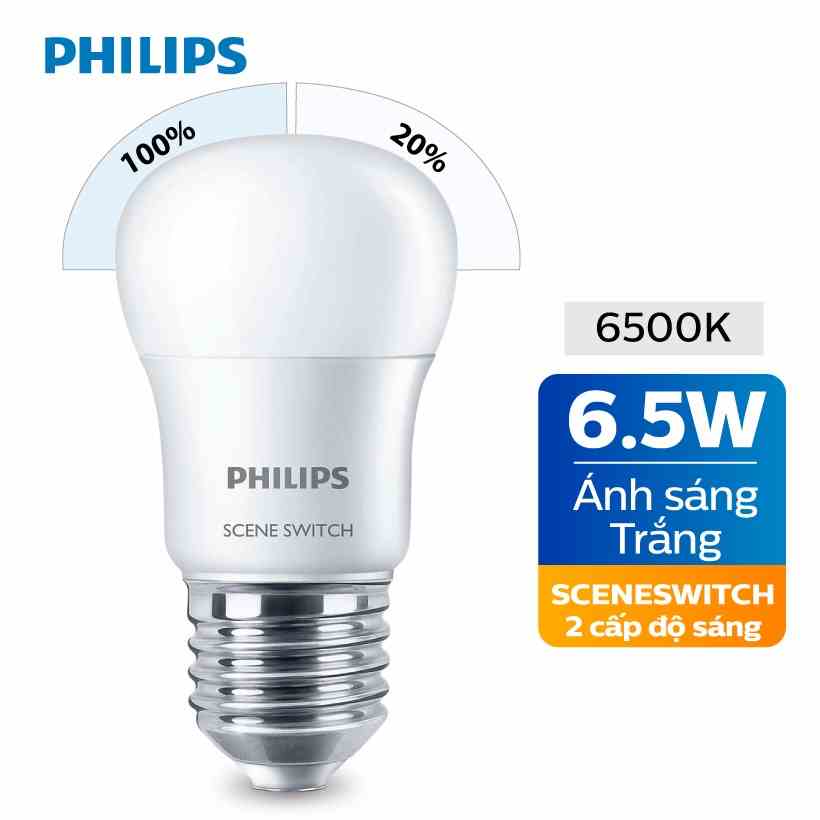 [Mã BMLTA35 giảm đến 35K đơn 99K] Bóng đèn LED Philips Scene Switch 6.5W 2 cấp độ 6500K E27 P45 - Ánh sáng trắng