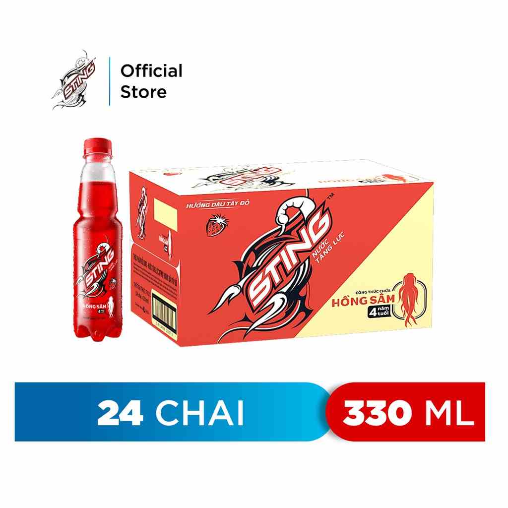 [HỎA TỐC-HN&ĐN&HCM]Thùng 24 Chai Nước Tăng Lực Sting Dâu (330ml/chai)