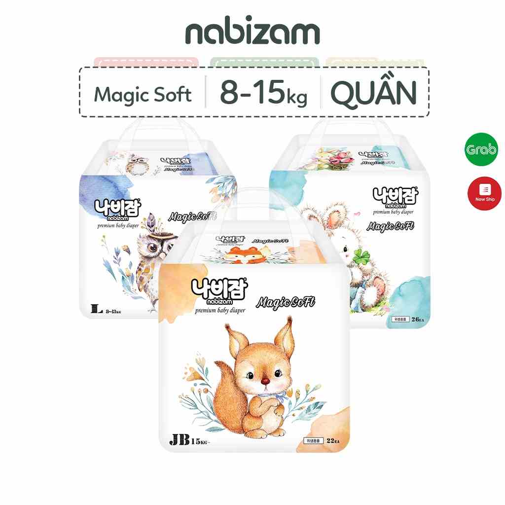 Tã/Bỉm Quần NABIZAM Magic Soft Co Dãn Mềm Mại, Thấm Hút Chống Tràn Tối Đa Size L30/XL26/XXL22 Cho Bé 8-20kg