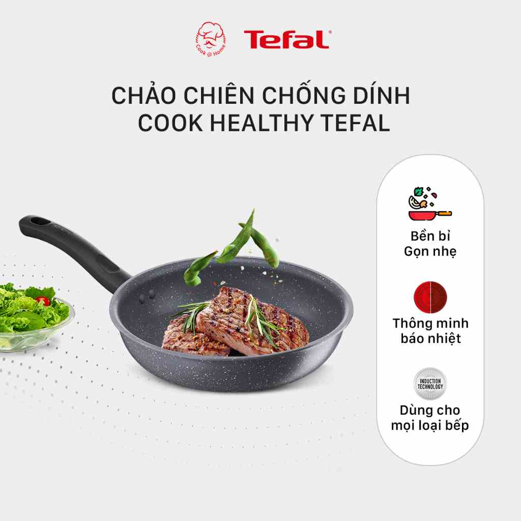 Chảo chống dính vân đá Tefal Cook Healthy dùng cho bếp từ size 24cm/ 28cm - Bảo hành 2 năm