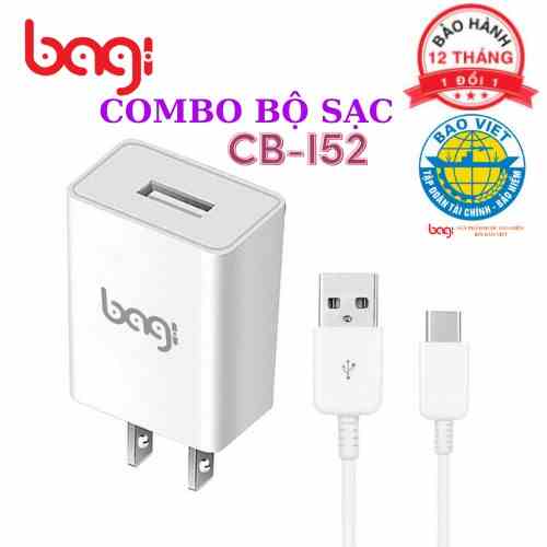 Bộ combo củ dây sạc iphone Bagi CB-I52 dài 1m cho 5, 5s, 6, 6s, 7, 7s, 8, 8s, x, 11, 11pro, 12, 12pro