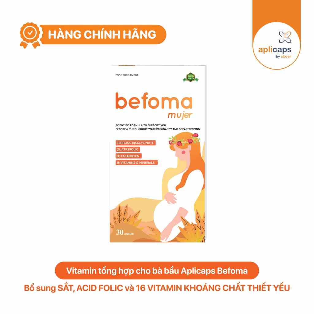 Viên uống bổ sung Sắt, Acid Folic, Vitamin và khoáng chất thiết yếu cho bà bầu Aplicaps Befoma hộp 30 viên