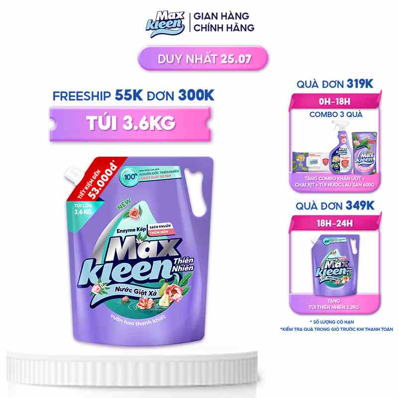 Túi Nước Giặt Xả Maxkleen Thiên Nhiên 3.6kg