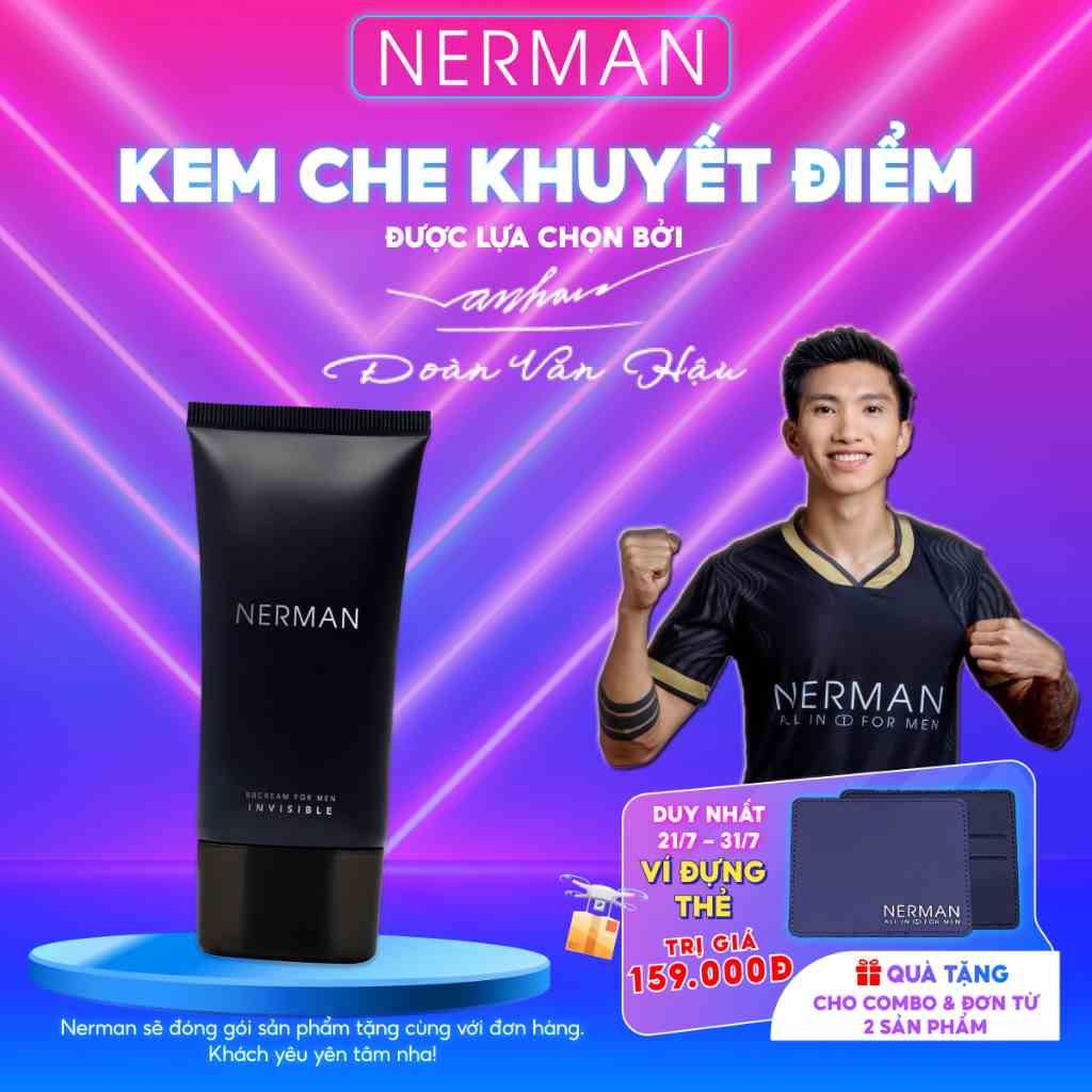 Kem che khuyết iểm cho nam Nerman BB Cream Invisible 3in1 Chống nắng SPF 45+, che