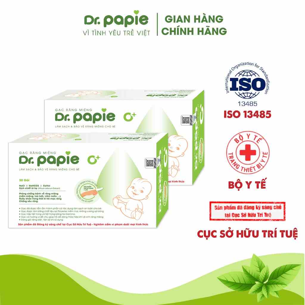 2 Hộp Gạc Rơ Lưỡi Dr.Papie Tiêu Chuẩn 5SAO, Làm Sạch Răng, Lưỡi, Nướu và Khoang Miệng Cho Bé - 30Gói/Hộp x 2