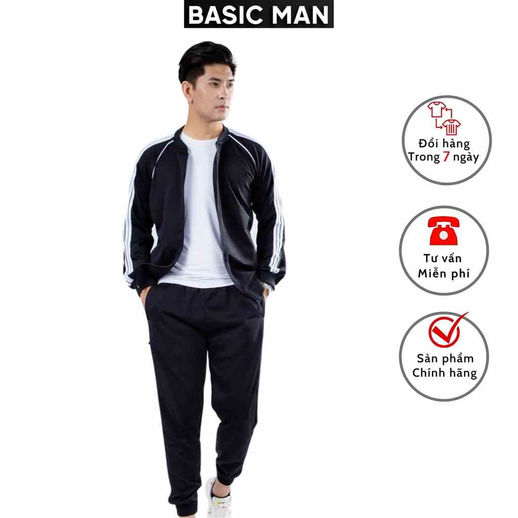 [Mã BMLTB35 giảm đến 35K đơn 99K] Bộ quần áo thể thao nam phối 3 sọc BM BASIC MAN best and premium tay dài - BTT 002