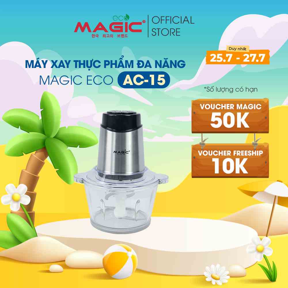 [Mã BMLTB35 giảm đến 35K đơn 99K] Máy xay thịt thực phẩm đa năng mini Magic Eco AC-15, dung tích 2L, bảo hành chính hãng