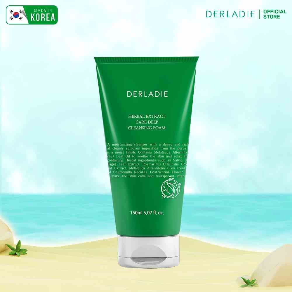 Sữa Rửa Mặt Tràm Trà Sạch Sâu, Kiềm Dầu Derladie Herbal Extract Care Deep Cleansing Foam 150ml