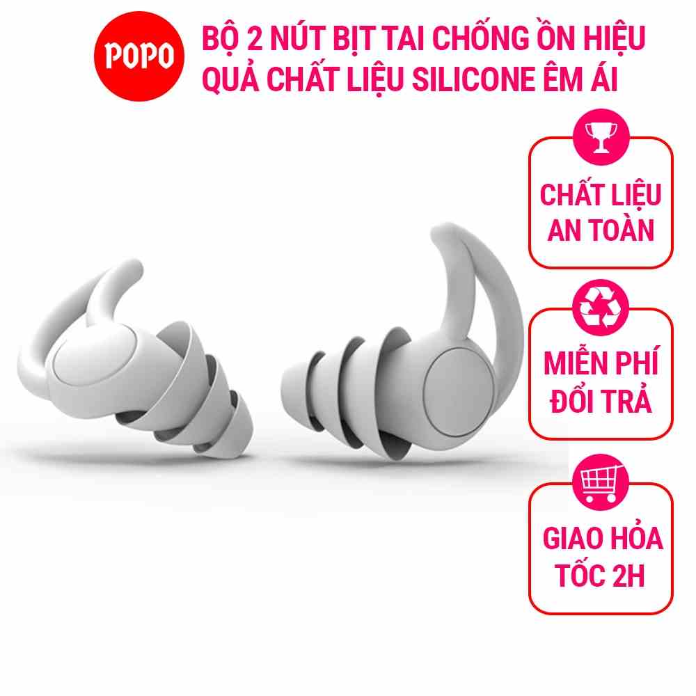 Nút bịt tai chống ồn khi ngủ, bộ 2 cái ba tầng lọc âm bảo vệ tai POPO chất liệu silicone êm ái dễ chịu