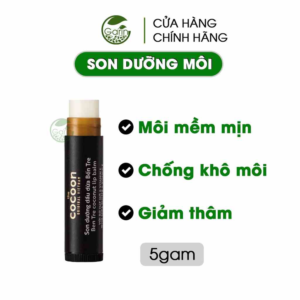 [Mã BMLTB35 giảm đến 35K đơn 99K] Son dưỡng môi dầu dừa bến tre giảm thâm không màu Cocoon Garin 5g chống khô môi